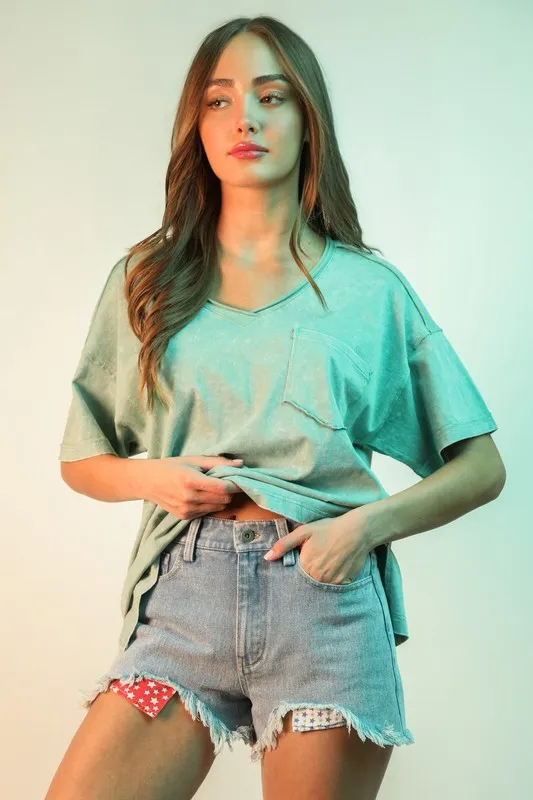 VERY J Raw Hem Pocketed Contrast Washed Denim Shorts - Image 6