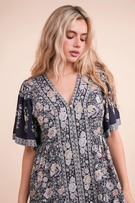 VERY J Shirring Detail Printed Woven Mini Dress - Image 6