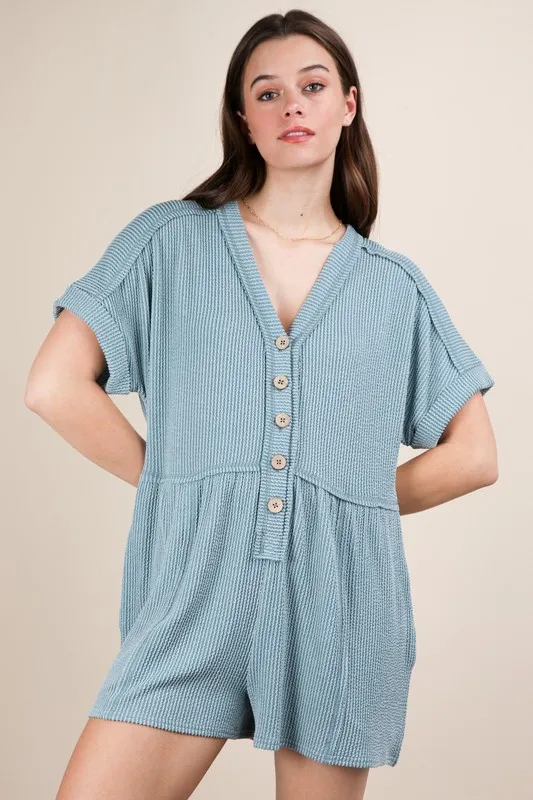 VERY J Two Tone Ribbed Knit Comfy Casual Romper - Image 4