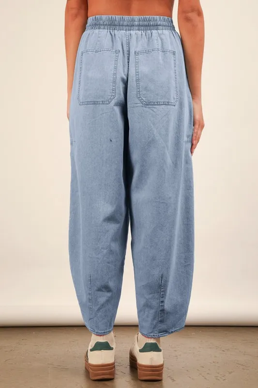 VERY J Washed Chambray Barrel Denim Pants - Image 4