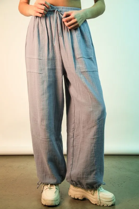 VERY J Wide Leg Gauze Solid Pants