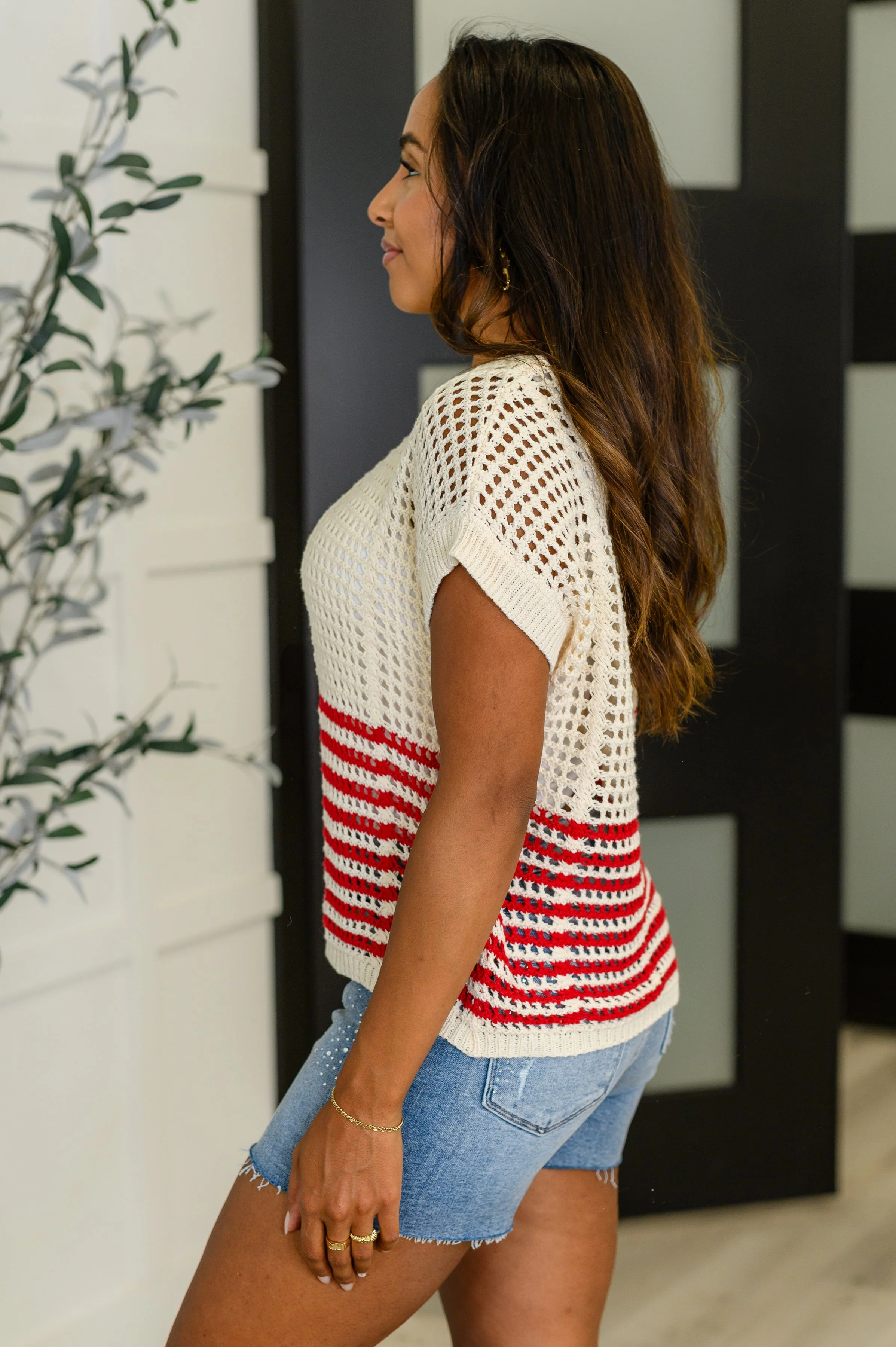 Vibes Don't Lie Net Tee Red Striped - Image 3