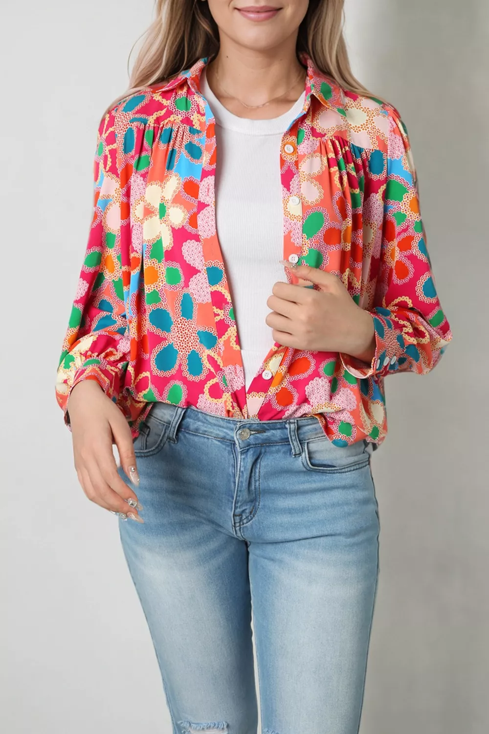 Vibrant Floral Print Long Sleeve Shirt - Image 2