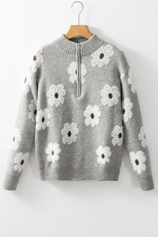 Vintage 60s Floral Pattern Half Zip Collar Sweater - Image 10