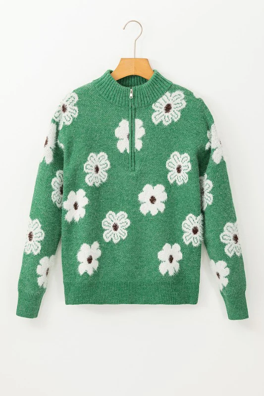 Vintage 60s Floral Pattern Half Zip Collar Sweater - Image 20