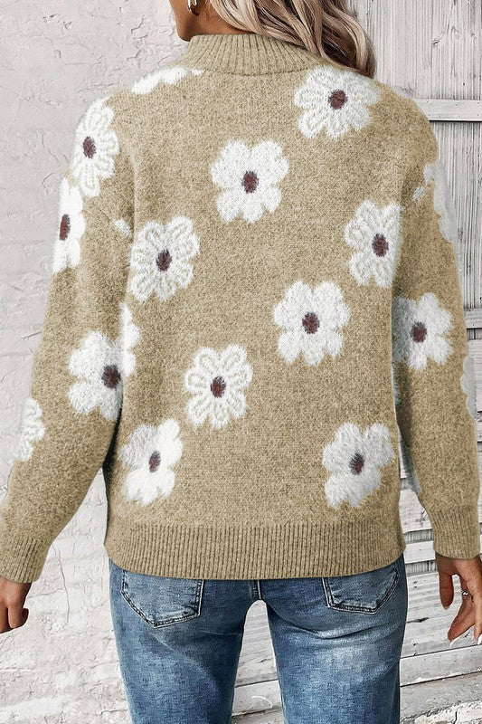Vintage 60s Floral Pattern Half Zip Collar Sweater - Image 7