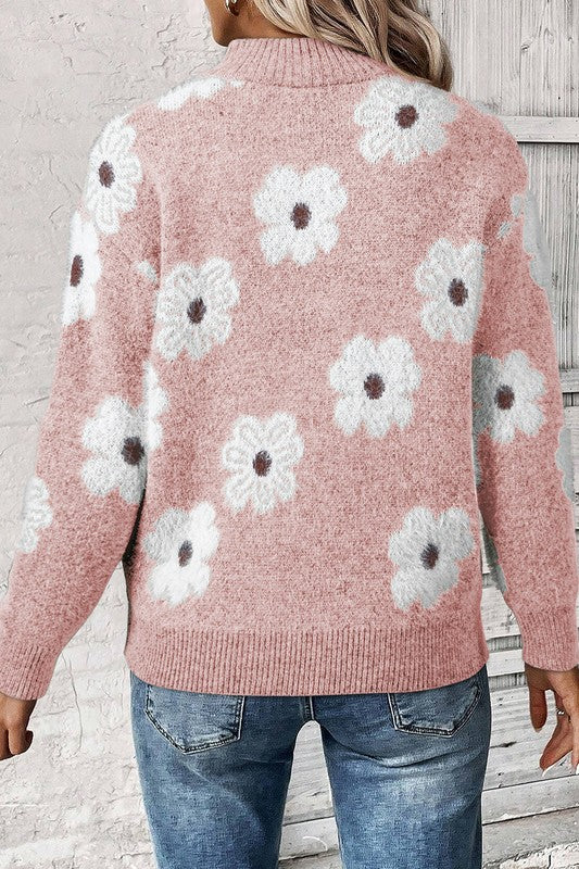 Vintage 60s Floral Pattern Half Zip Collar Sweater - Image 8