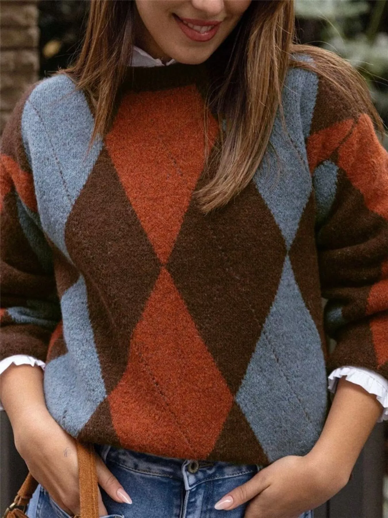 Vintage Argyle Round Neck Sweater - Image 2