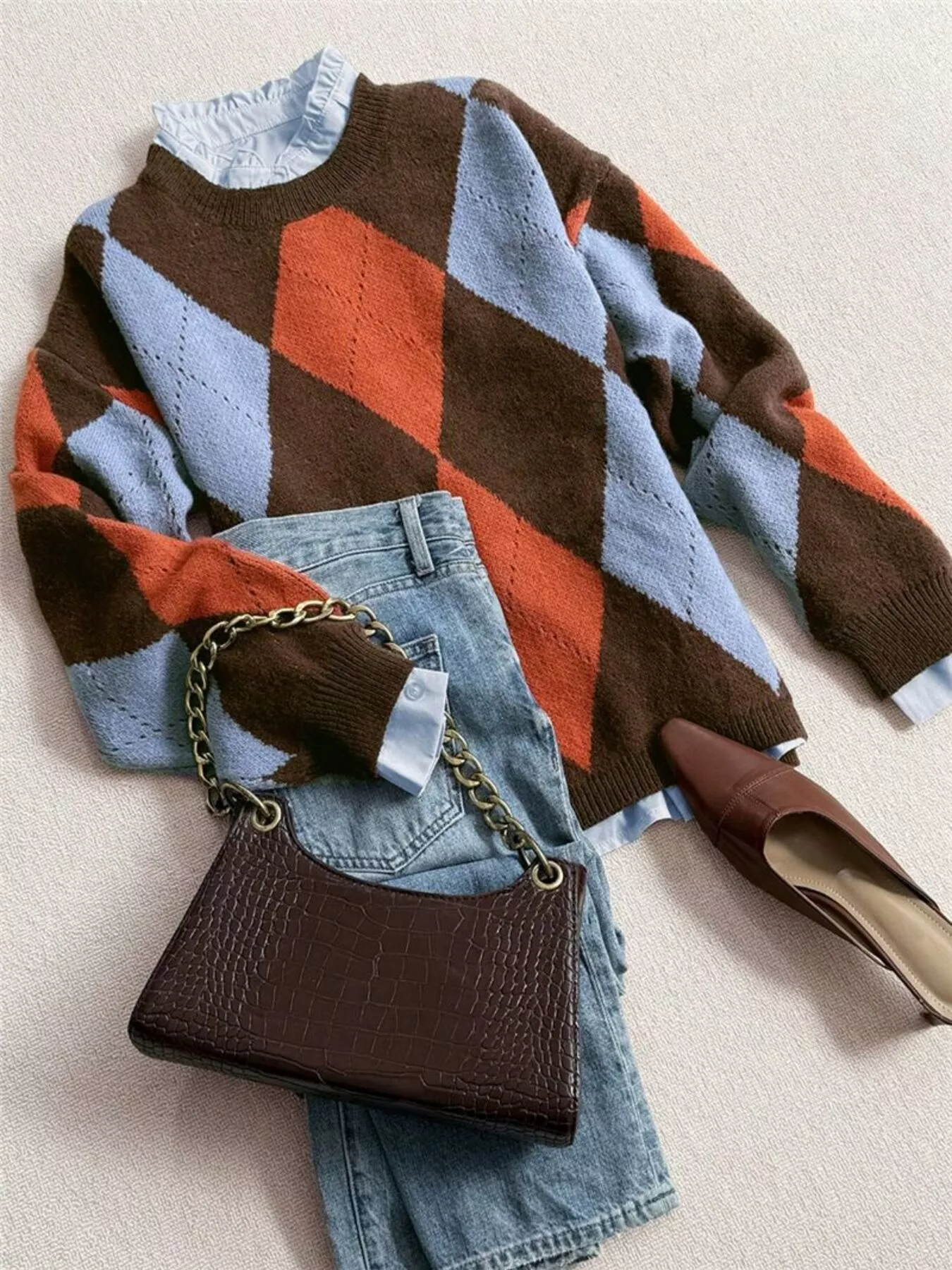 Vintage Argyle Round Neck Sweater - Image 3