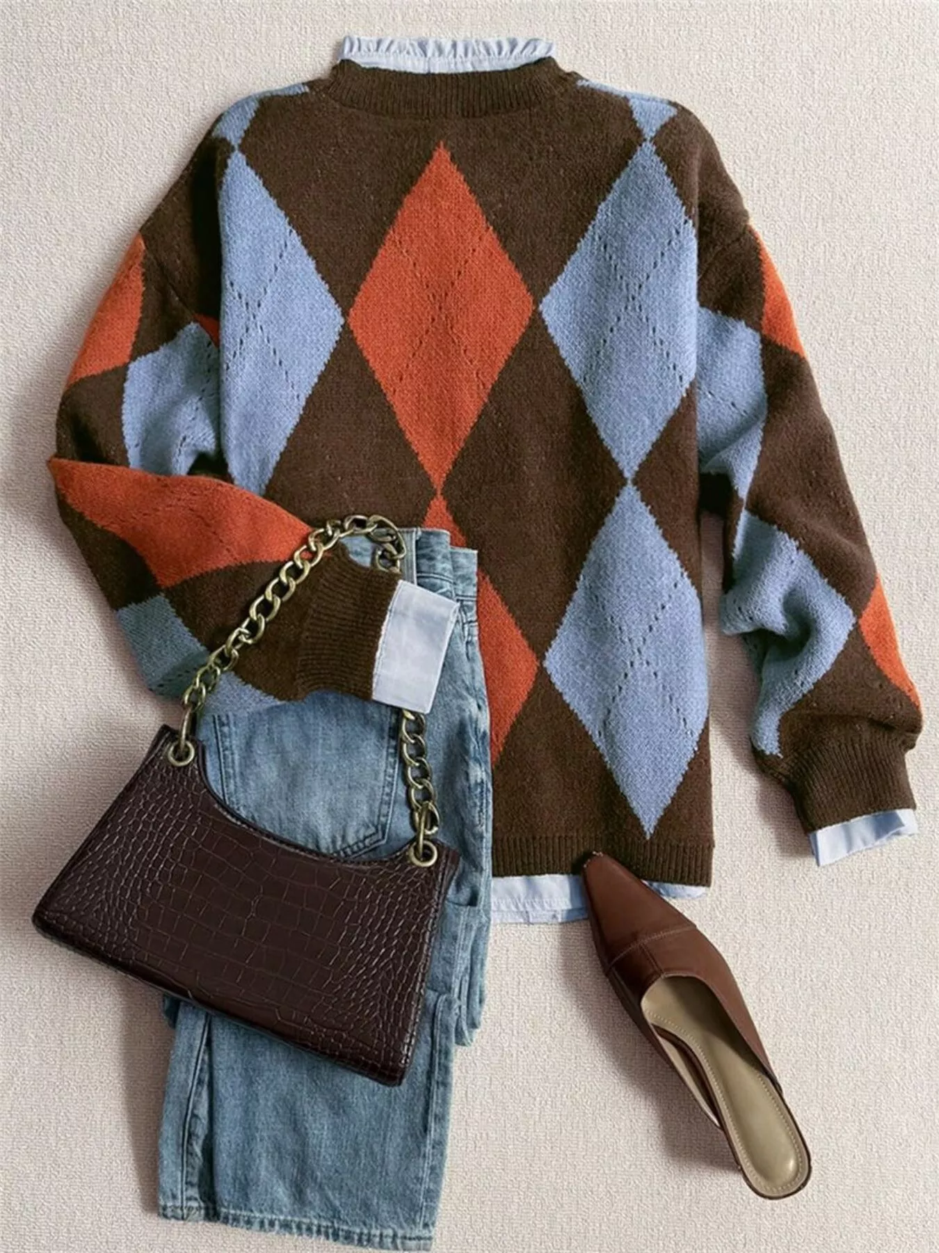 Vintage Argyle Round Neck Sweater - Image 4