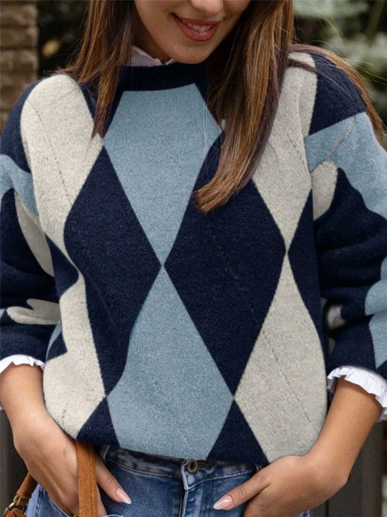 Vintage Argyle Round Neck Sweater - Image 6