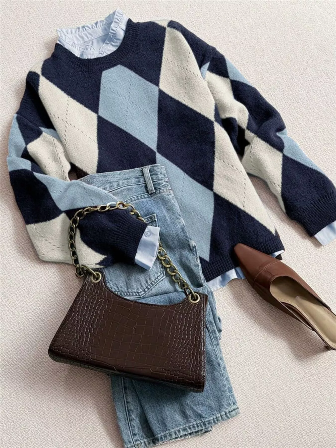 Vintage Argyle Round Neck Sweater - Image 7