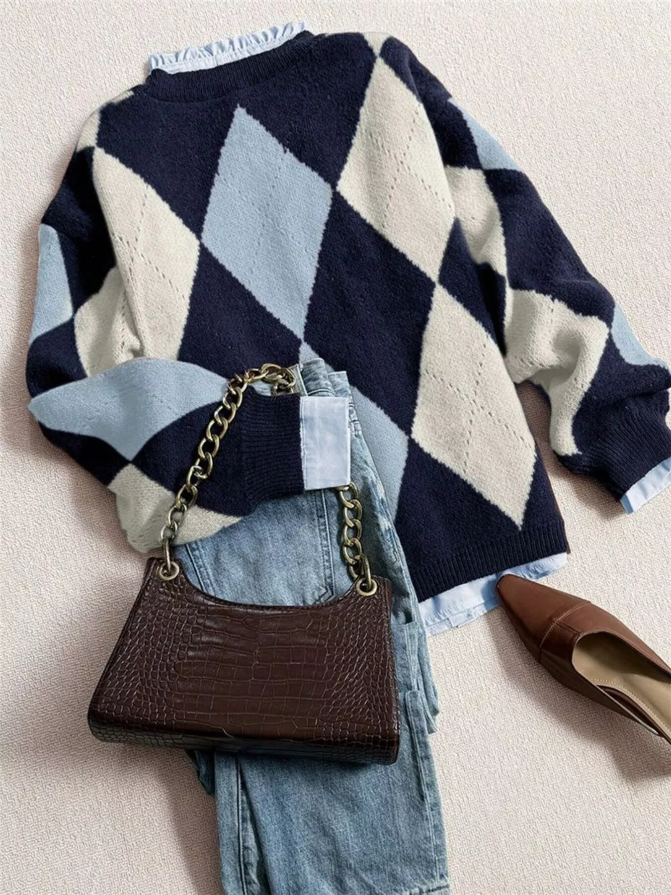 Vintage Argyle Round Neck Sweater - Image 8