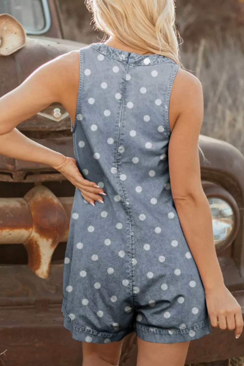 Vintage Polka Dot Denim Romper - Image 3