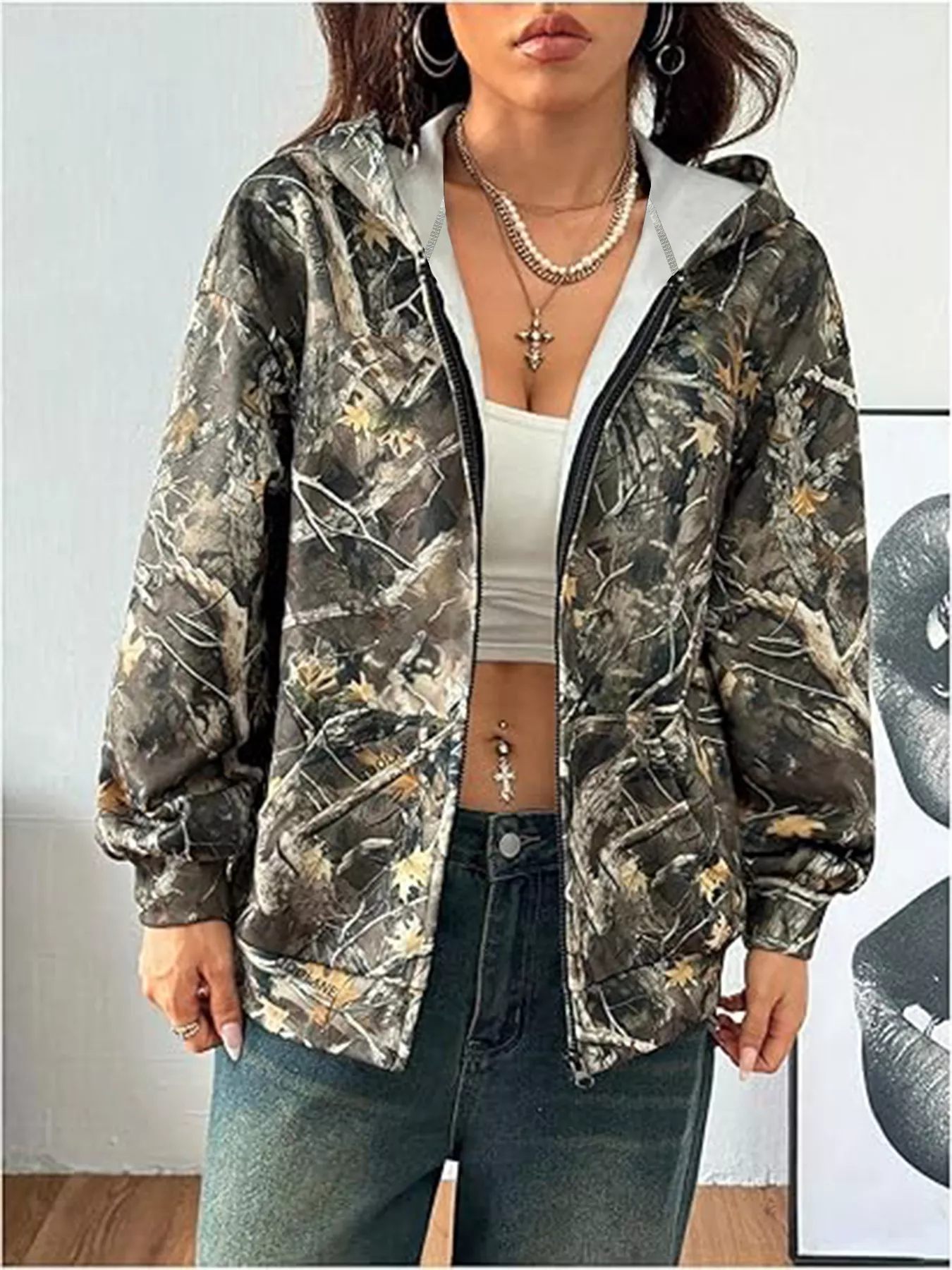 Vintage Printed Zip-Up Hoodie - Image 3