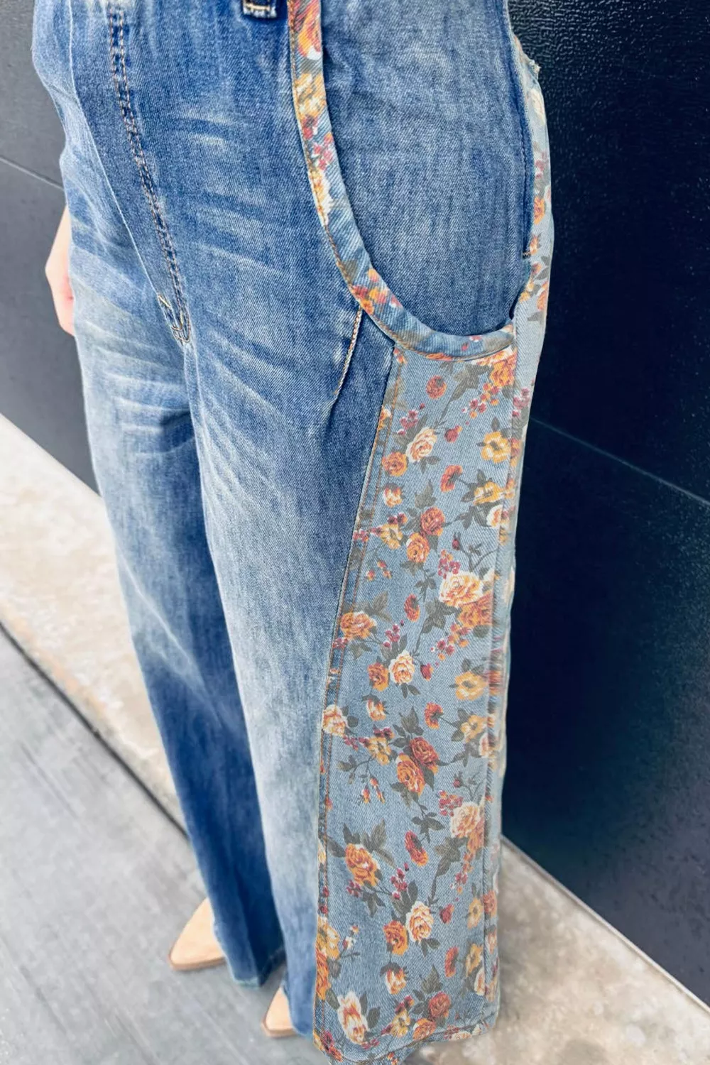 Vintage Rose Printed Pleated Loose Denim Overall - Image 12