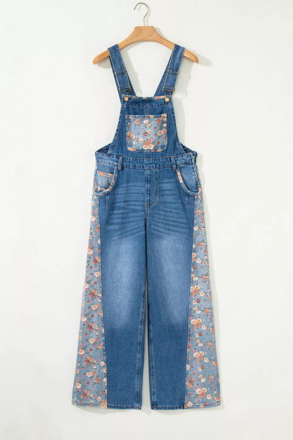Vintage Rose Printed Pleated Loose Denim Overall - Image 5