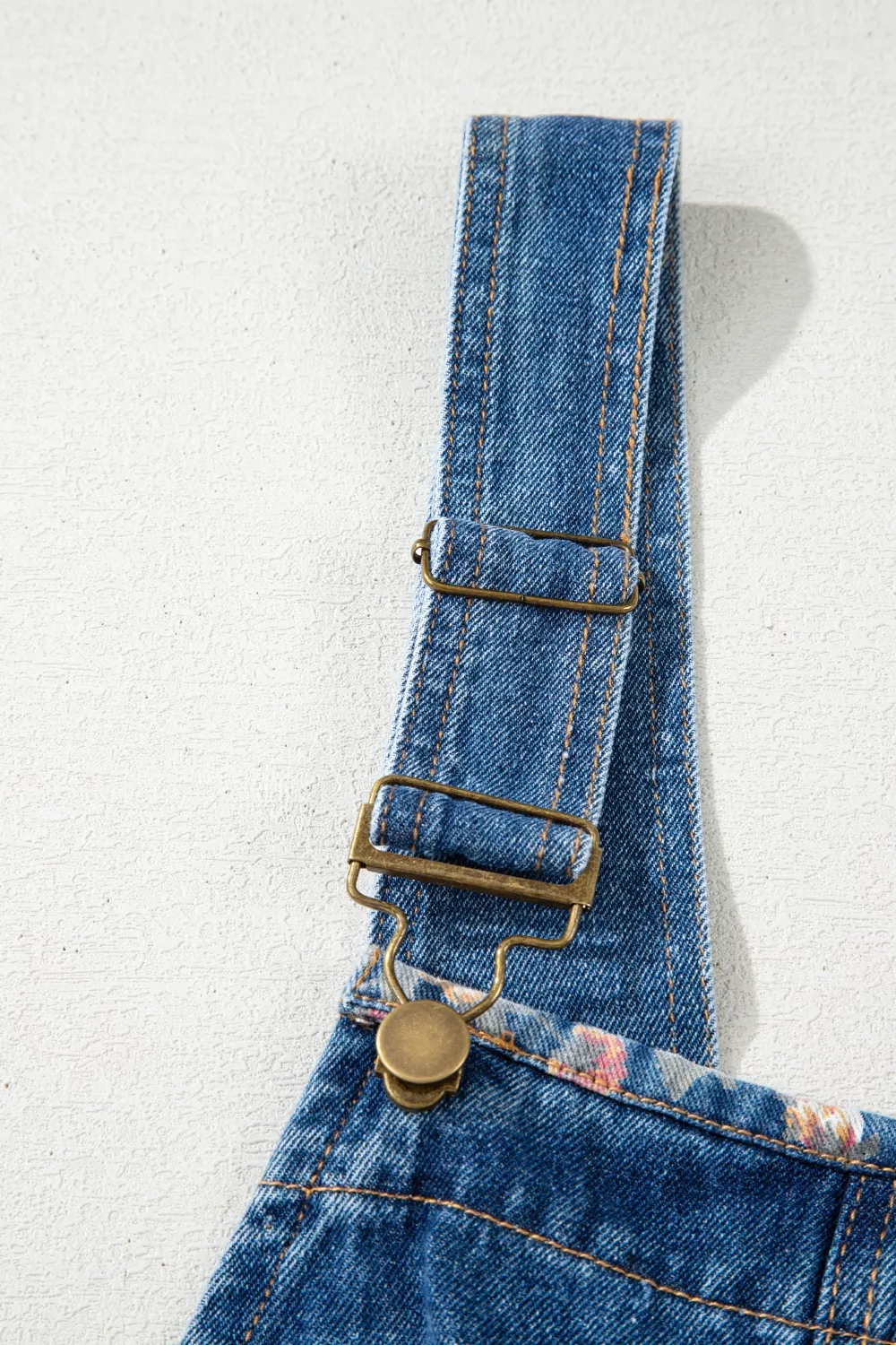 Vintage Rose Printed Pleated Loose Denim Overall - Image 7