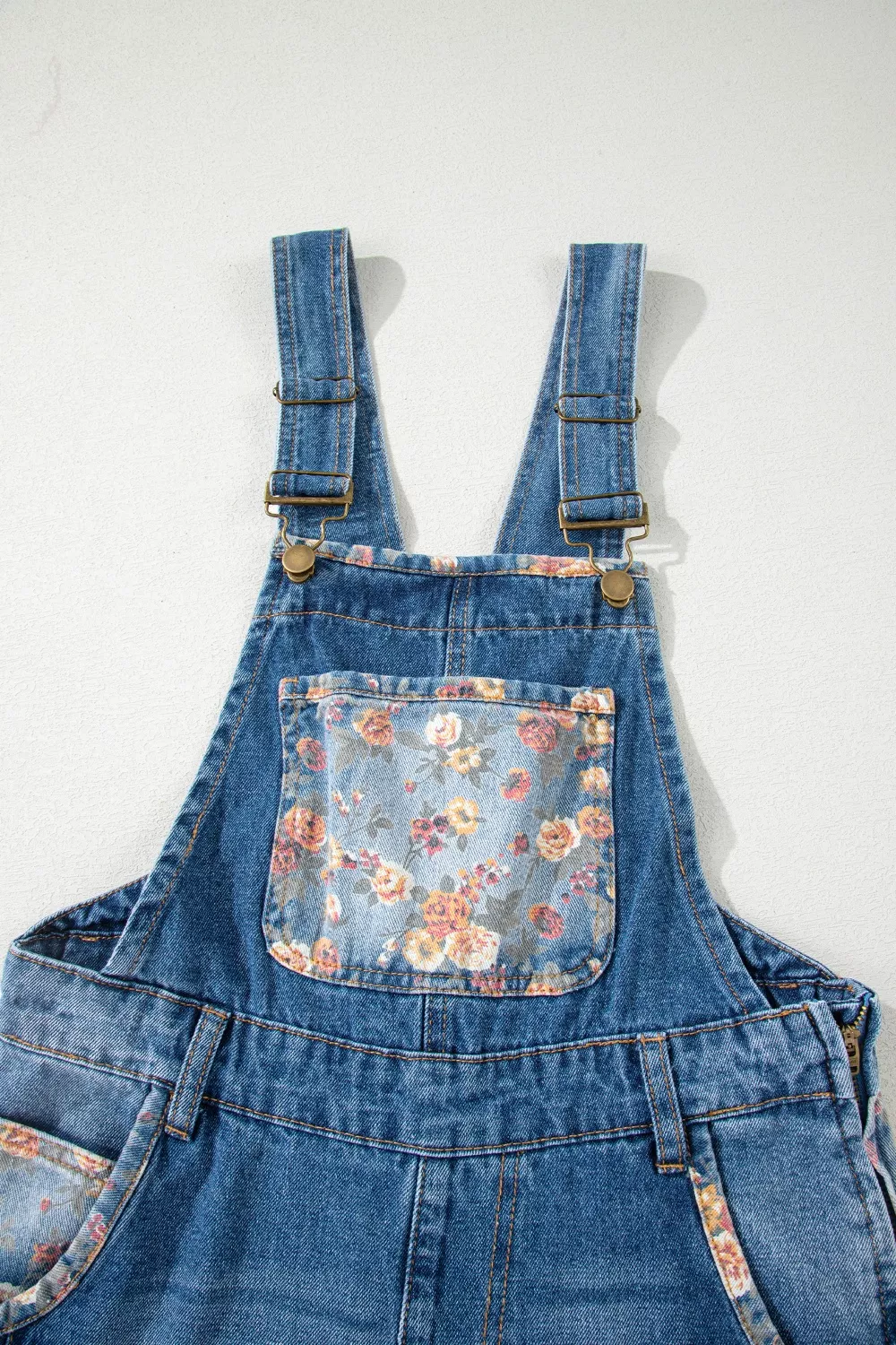 Vintage Rose Printed Pleated Loose Denim Overall - Image 8