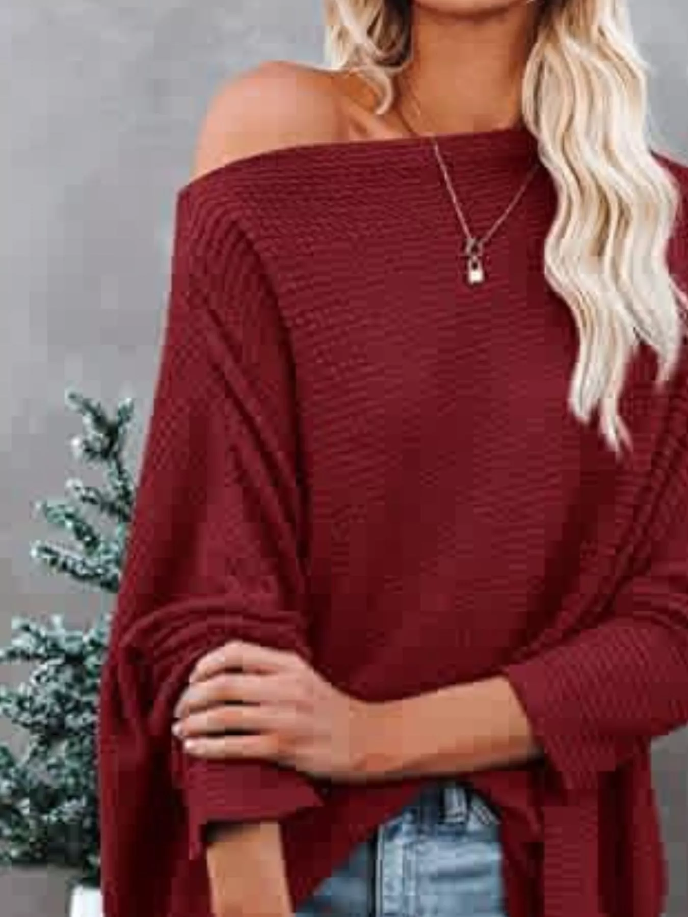 Waffle Knit Boat Neck T-Shirt - Image 10