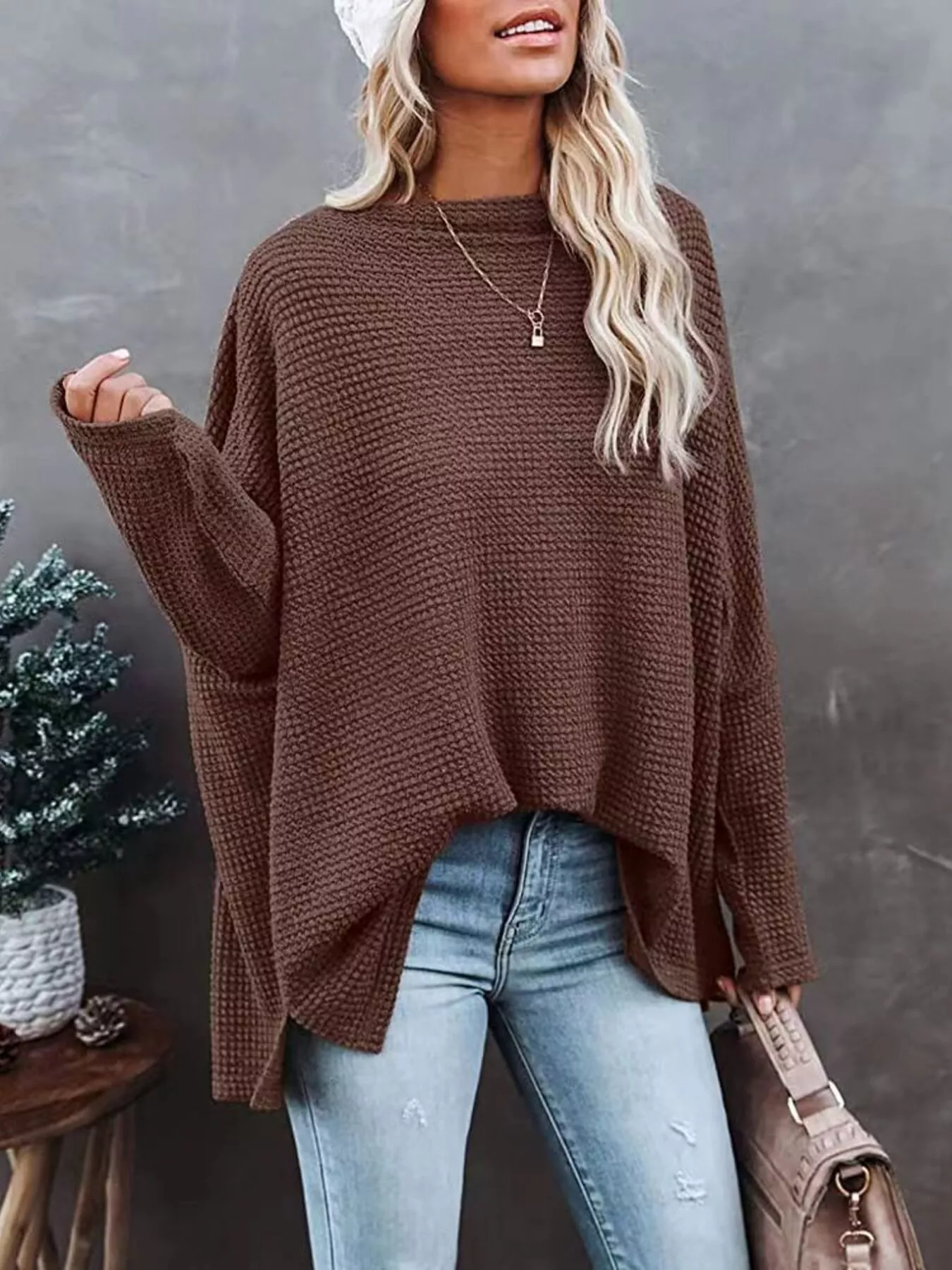 Waffle Knit Boat Neck T-Shirt - Image 11