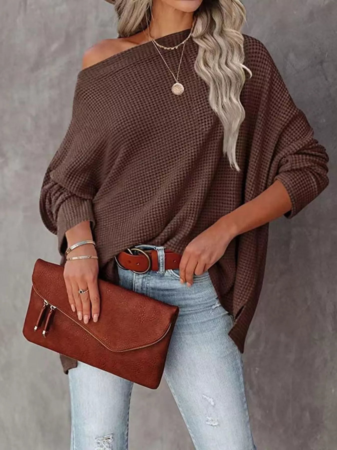 Waffle Knit Boat Neck T-Shirt - Image 12
