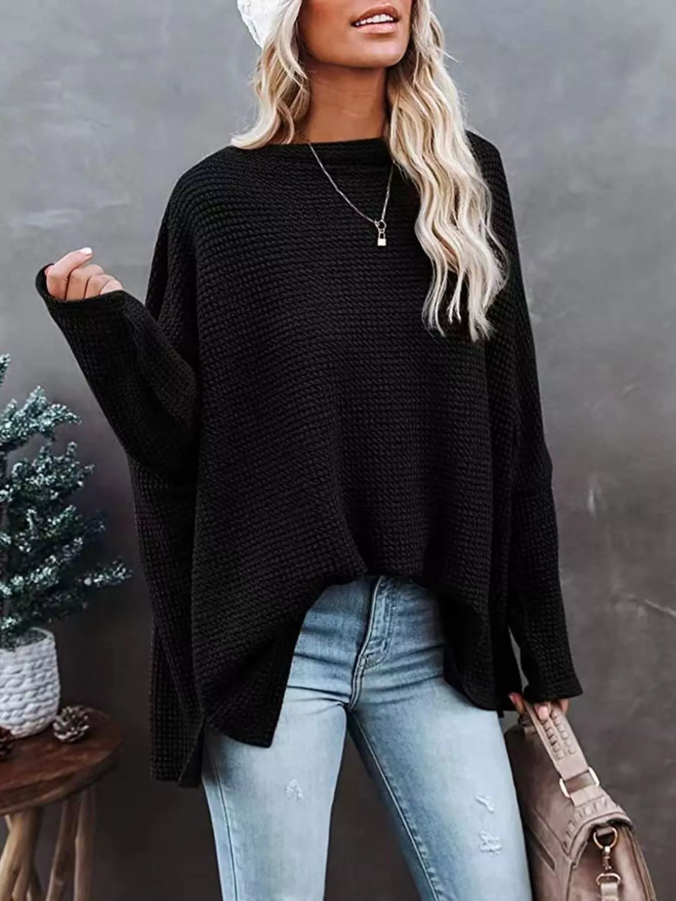 Waffle Knit Boat Neck T-Shirt - Image 13