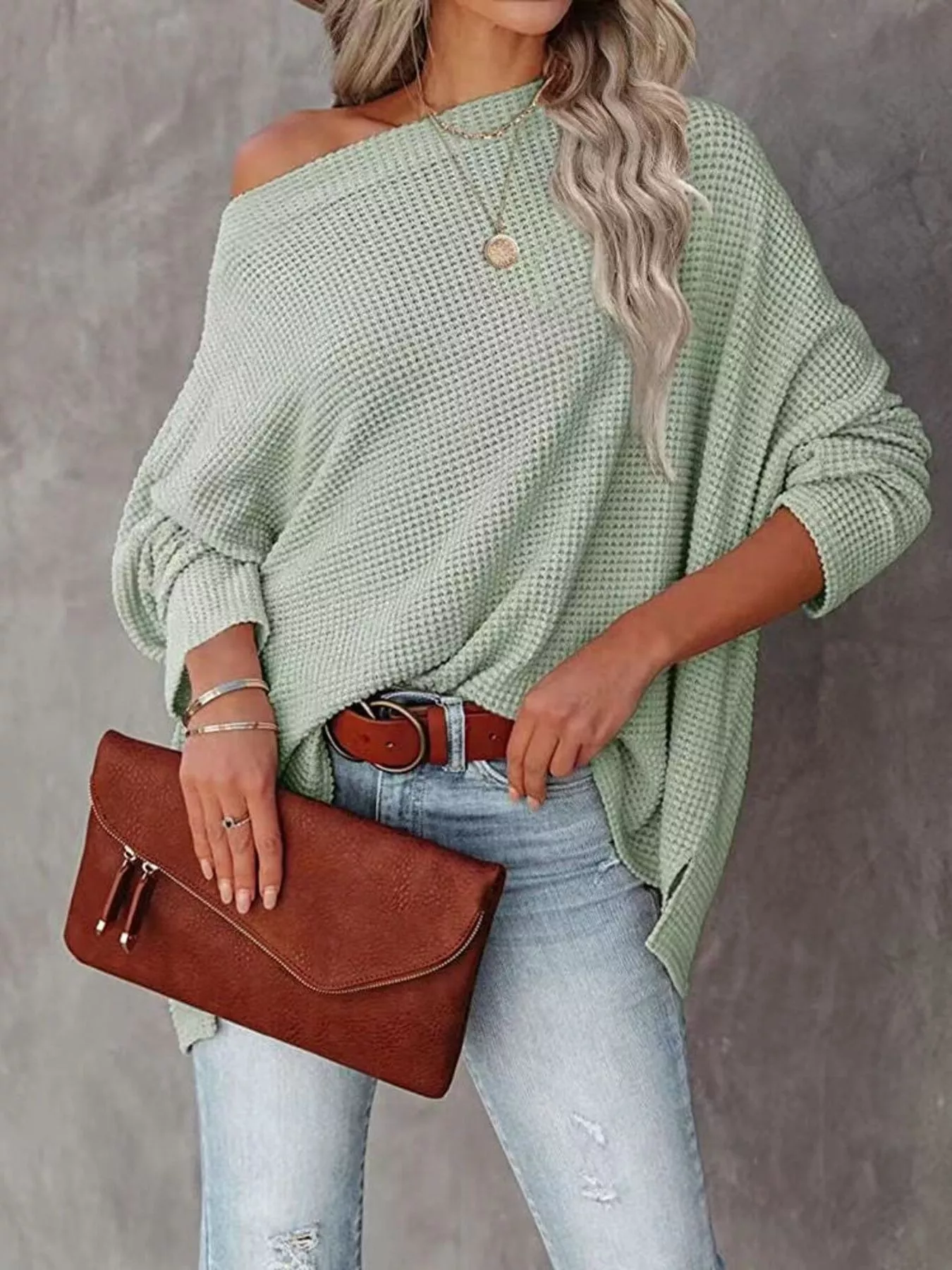 Waffle Knit Boat Neck T-Shirt - Image 18