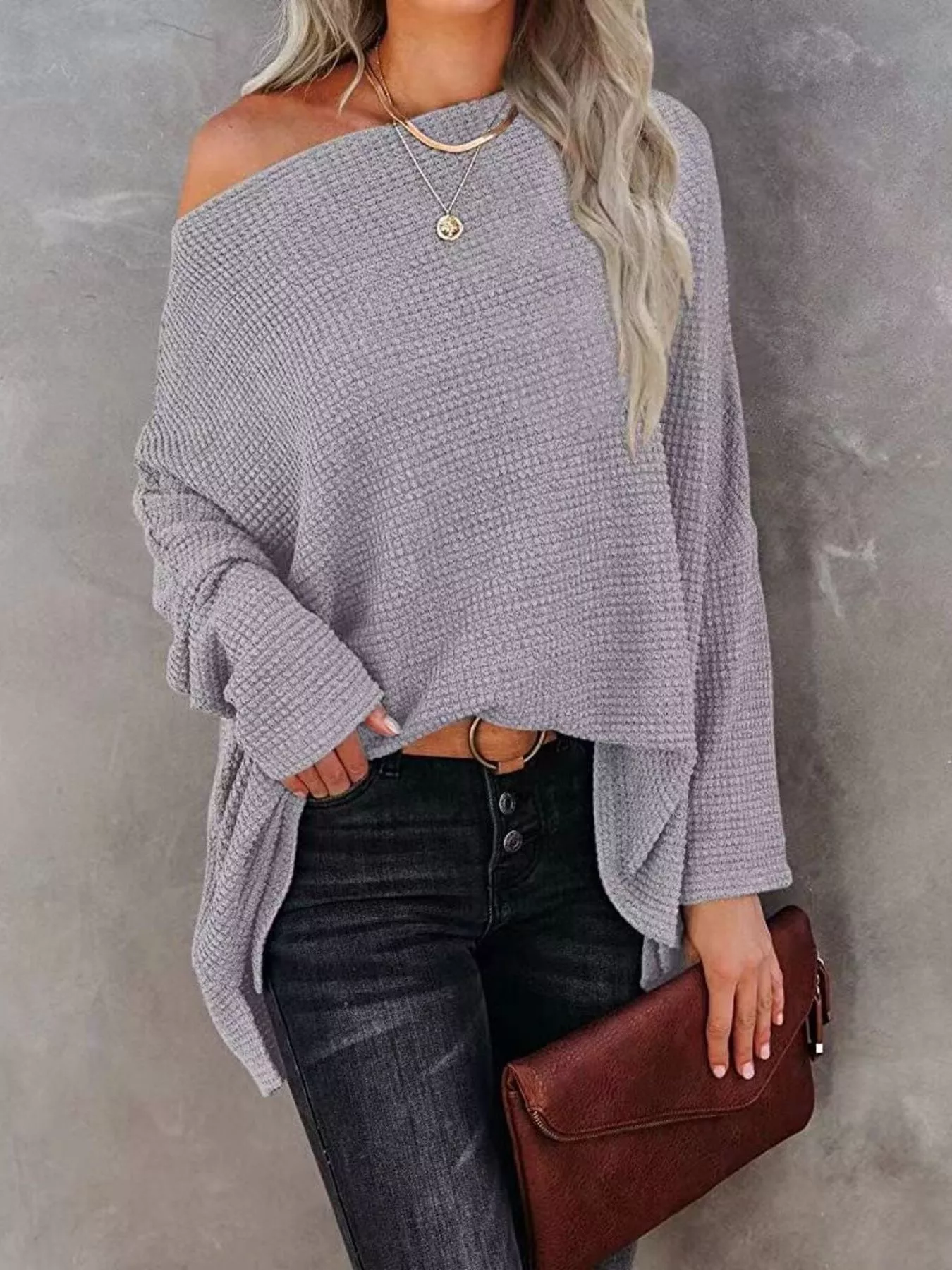 Waffle Knit Boat Neck T-Shirt - Image 19