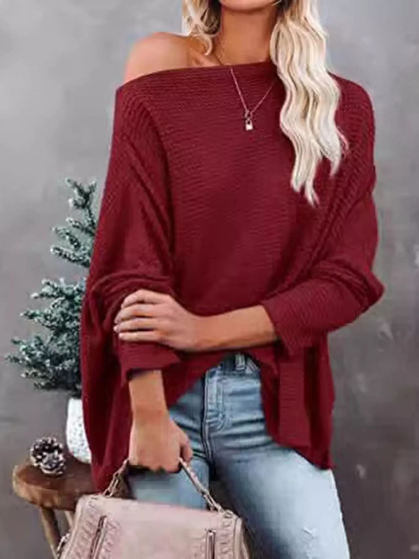 Waffle Knit Boat Neck T-Shirt - Image 21