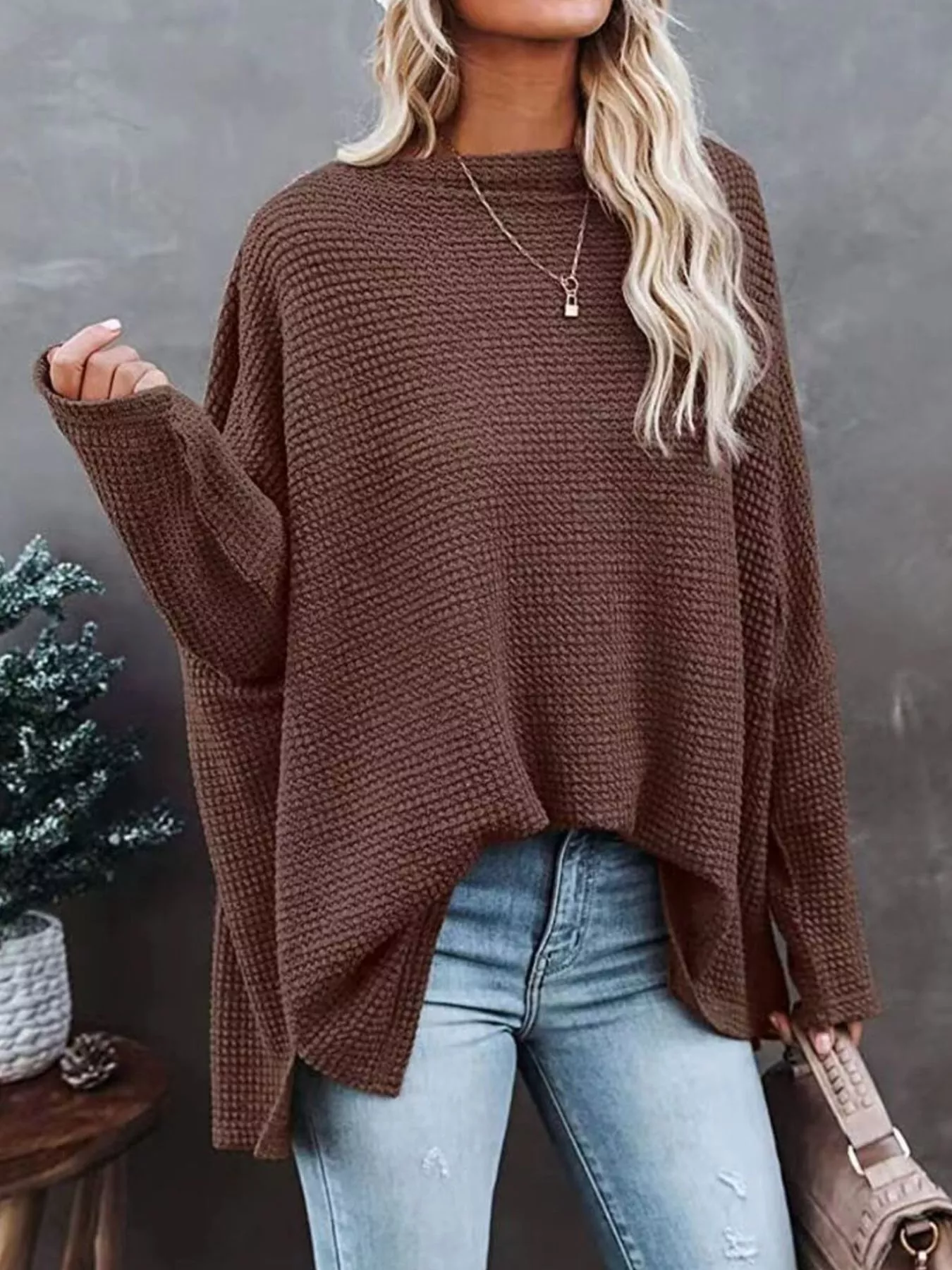 Waffle Knit Boat Neck T-Shirt - Image 22