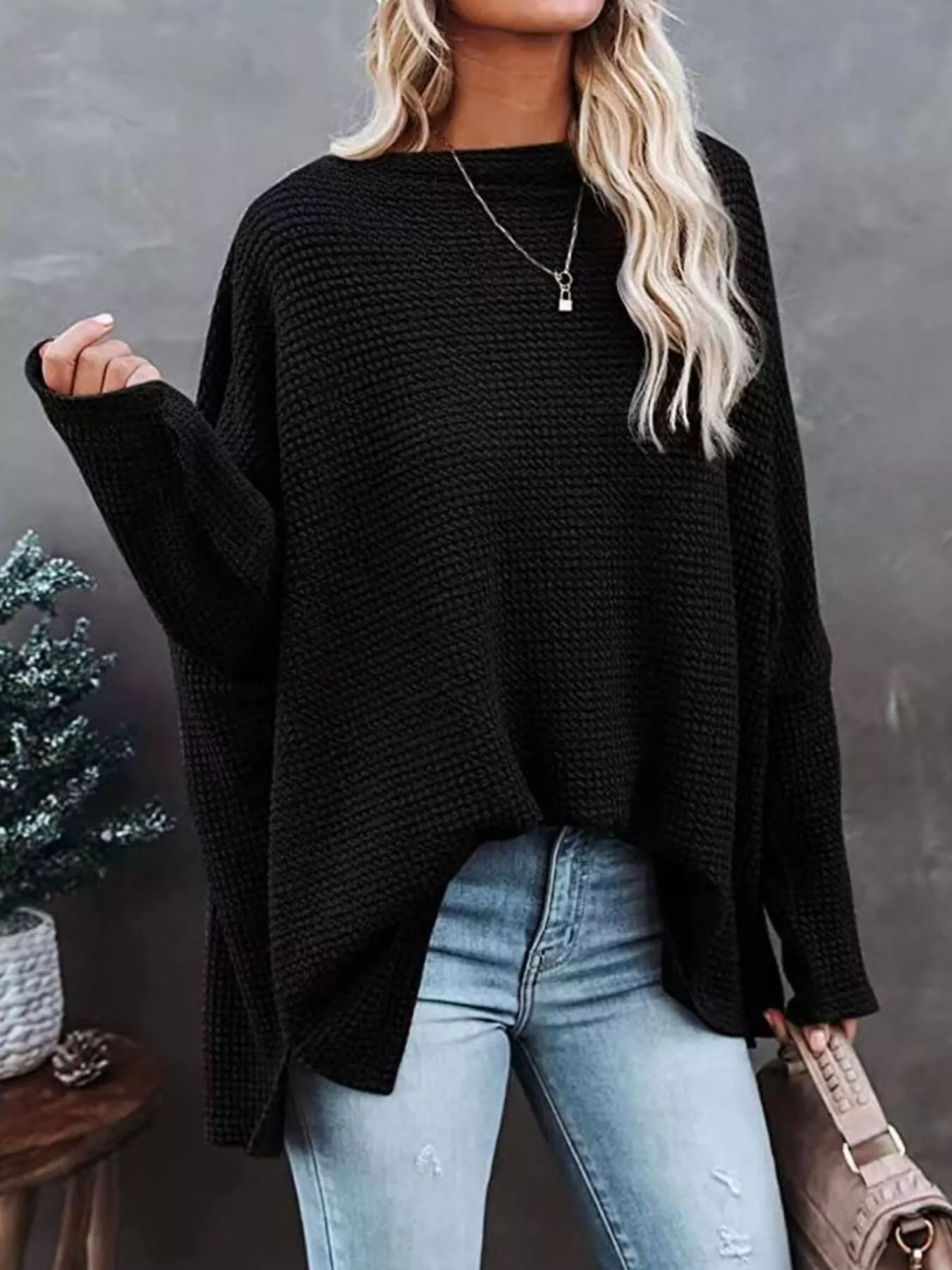Waffle Knit Boat Neck T-Shirt - Image 23