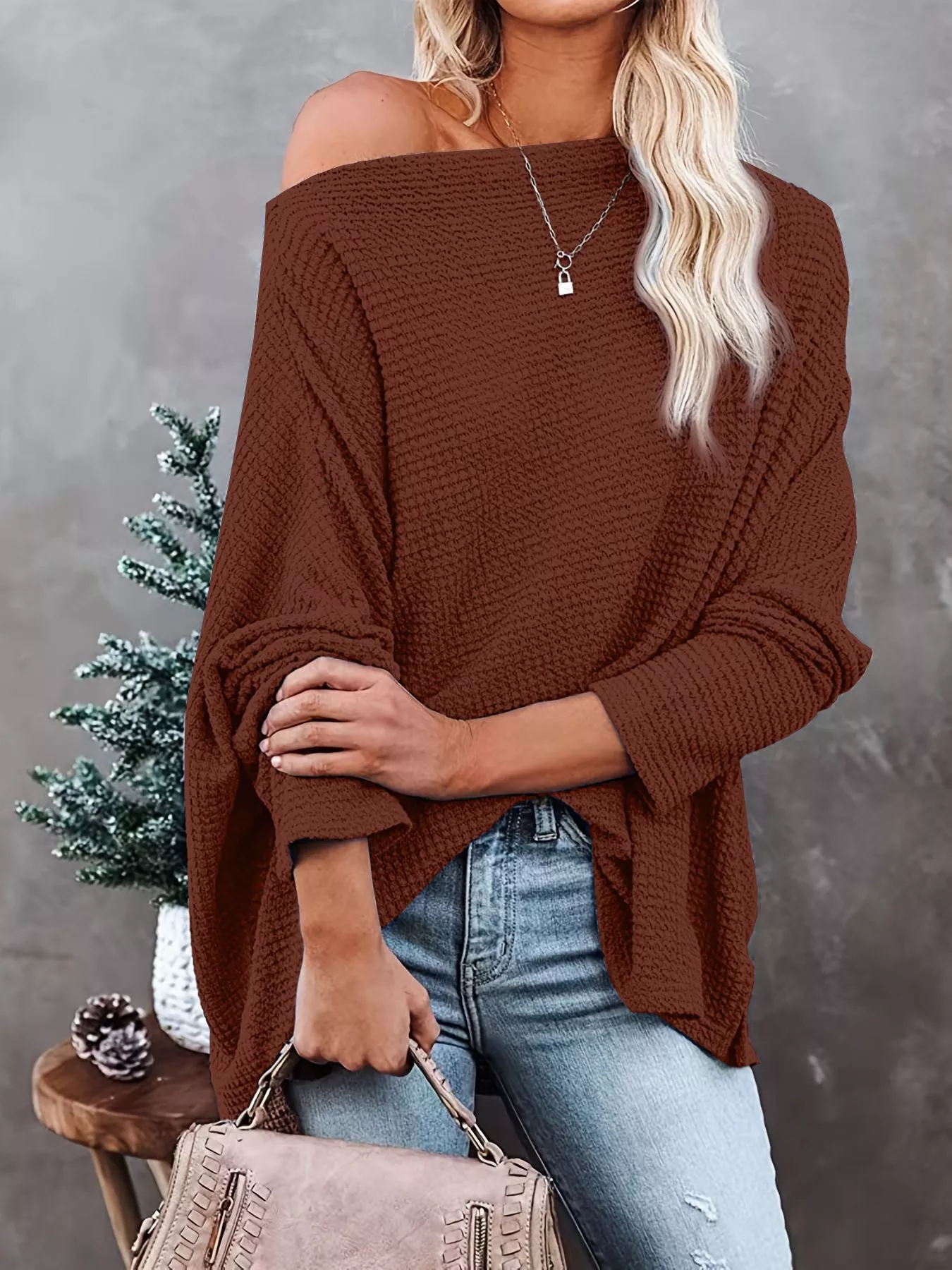 Waffle Knit Boat Neck T-Shirt - Image 24