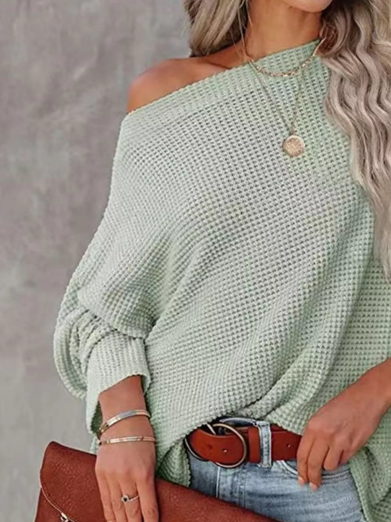 Waffle Knit Boat Neck T-Shirt - Image 4