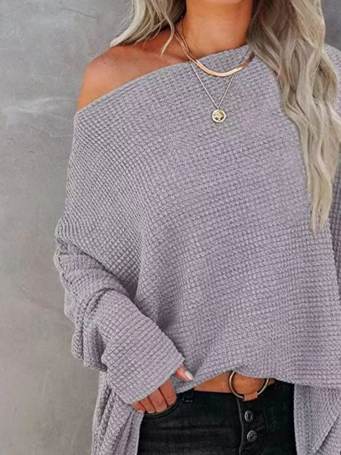 Waffle Knit Boat Neck T-Shirt - Image 6