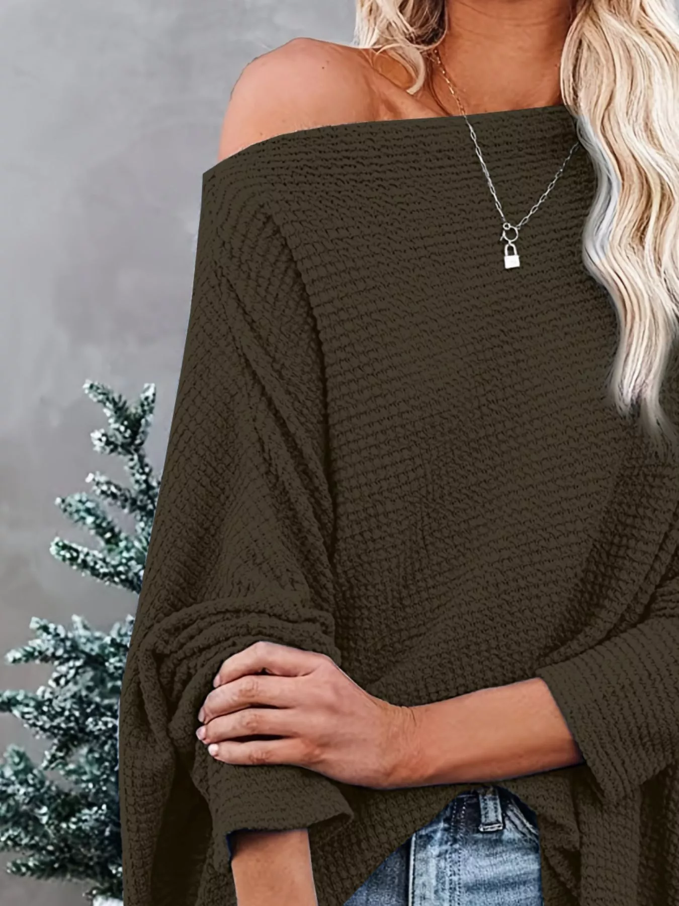 Waffle Knit Boat Neck T-Shirt - Image 8
