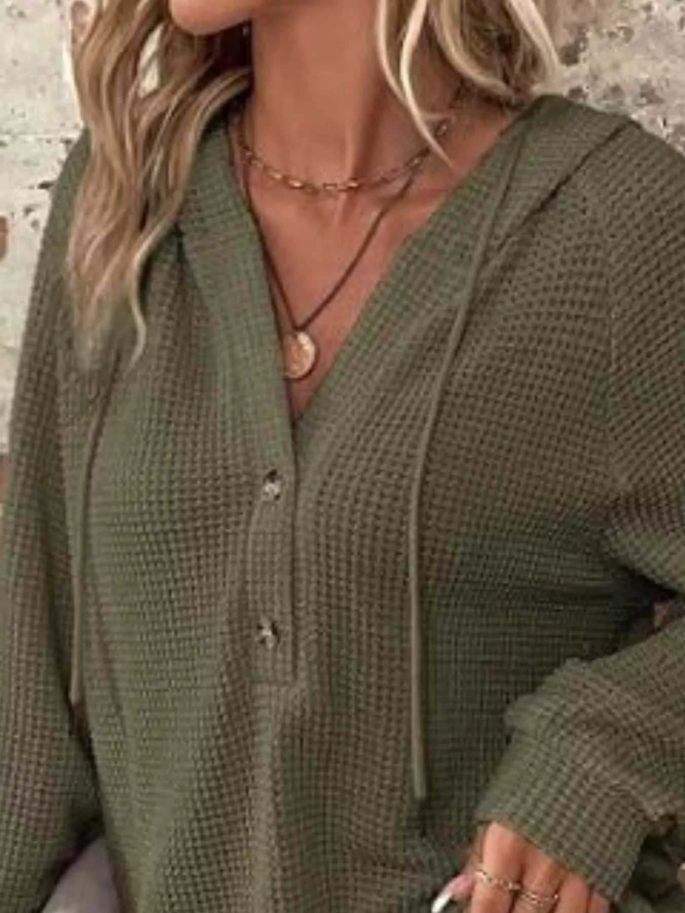 Waffle Knit Button Detail Hoodie - Image 28