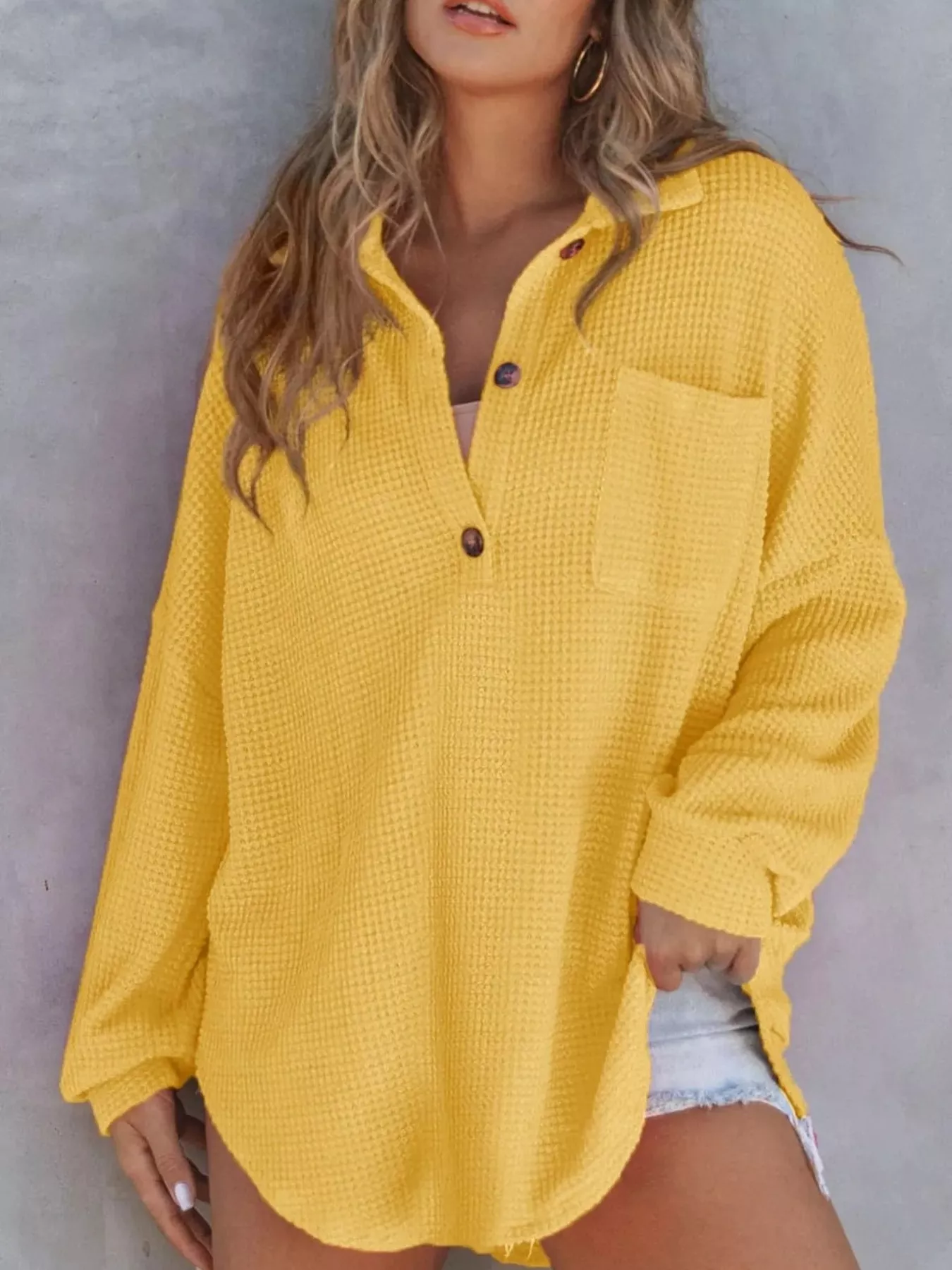Waffle Knit Button Detail T-Shirt with Pocket - Image 18