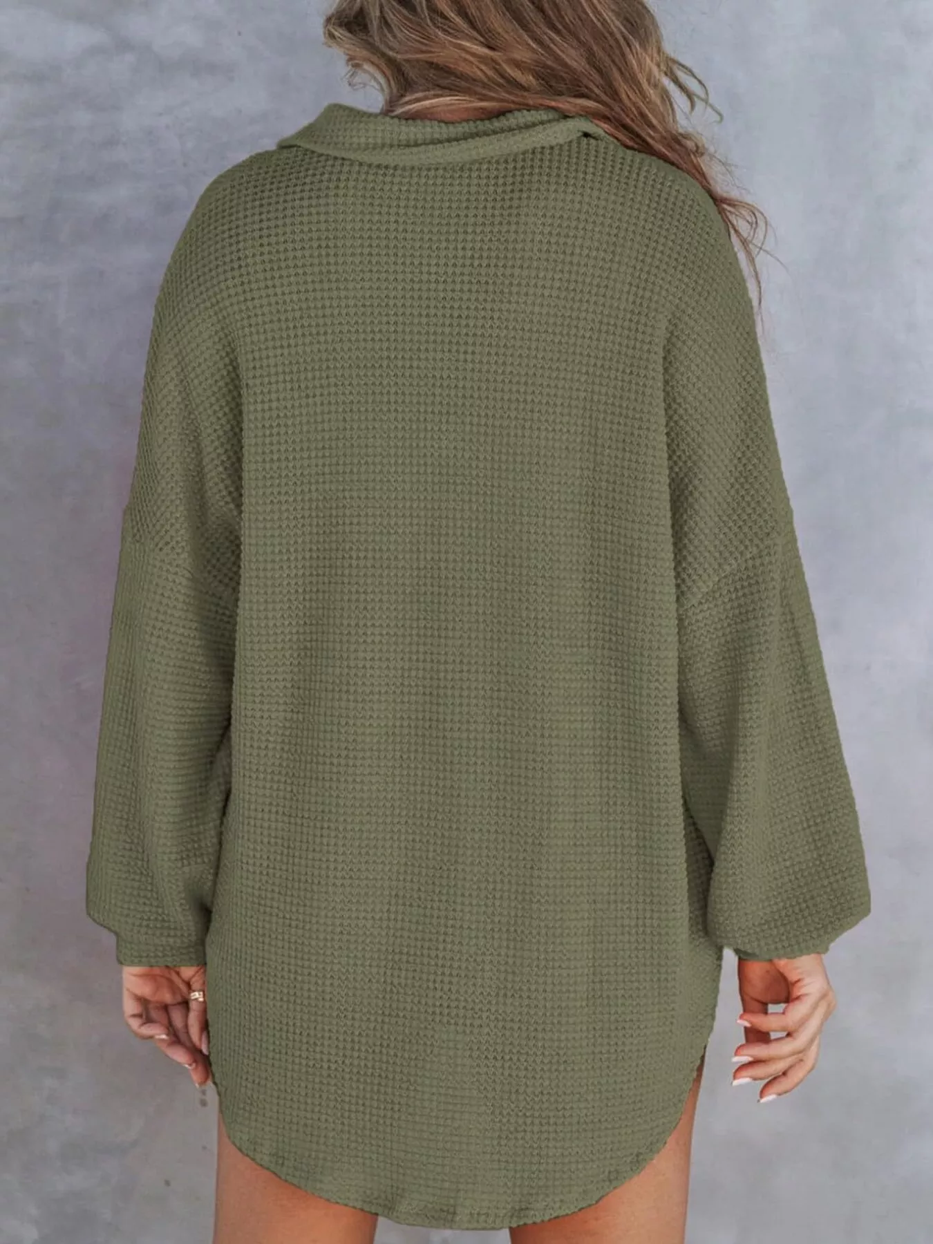 Waffle Knit Button Detail T-Shirt with Pocket - Image 2