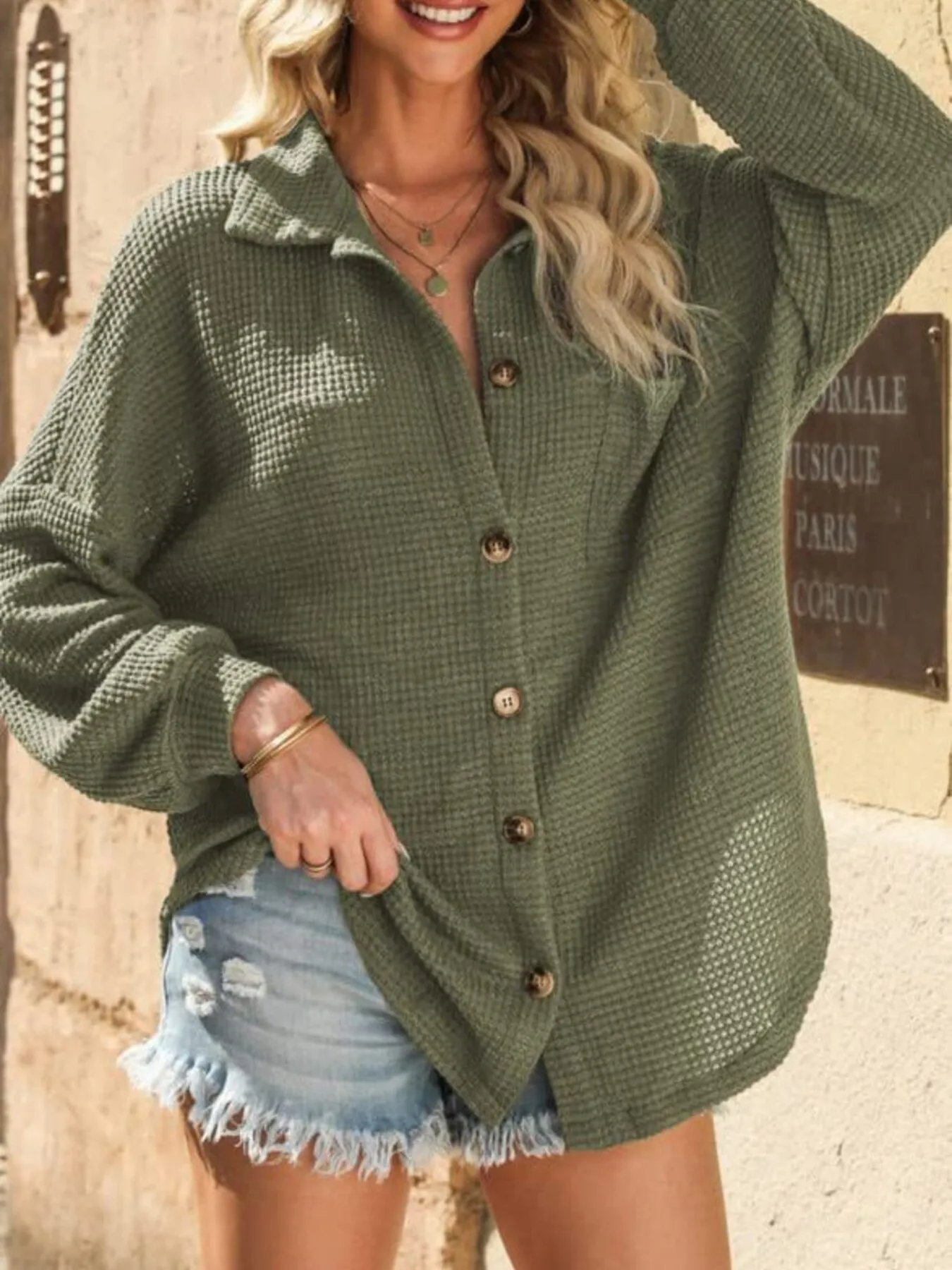 Waffle Knit Button-Down Shirt - Image 9