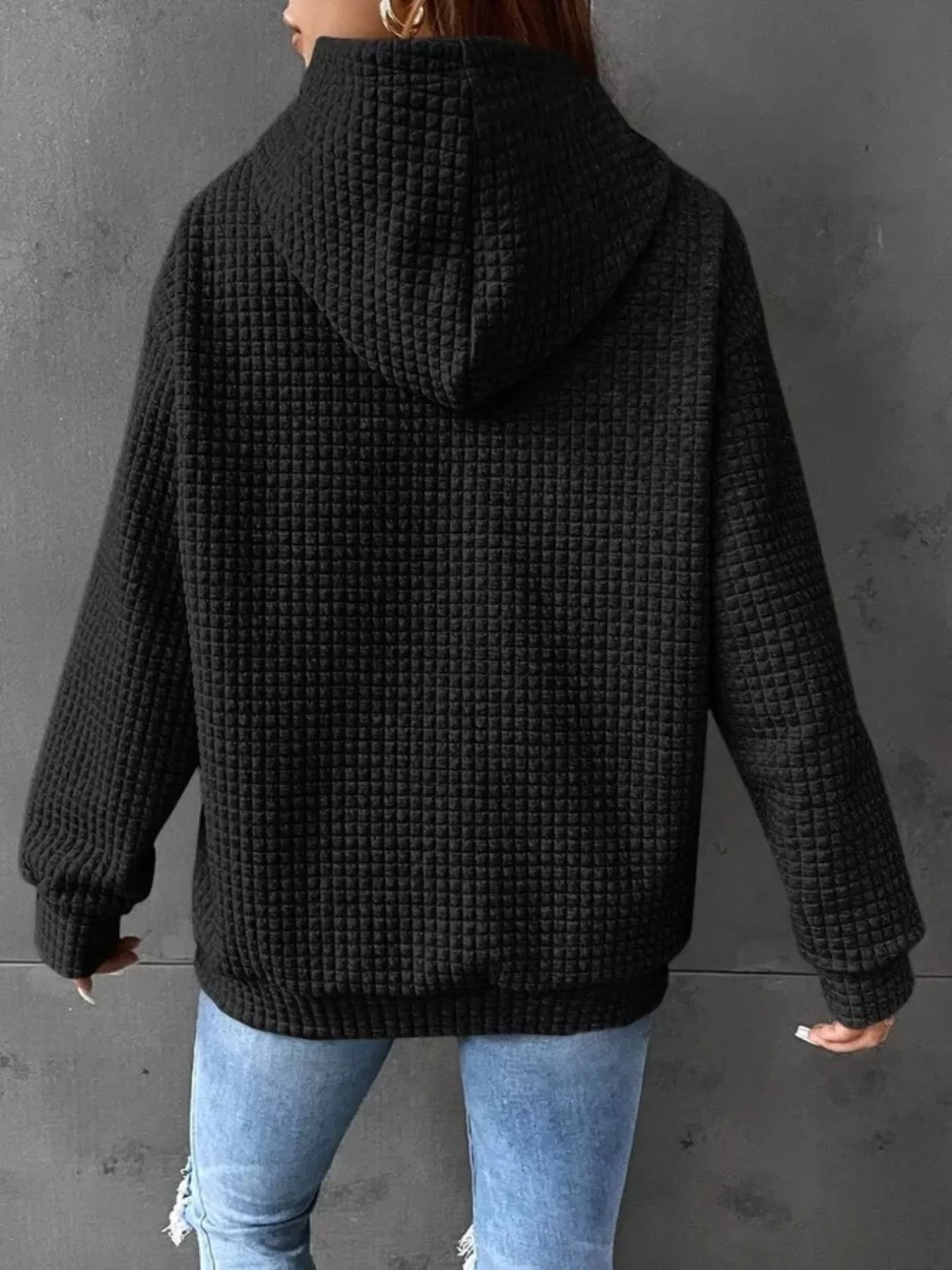 Waffle Knit Hoodie with Drawstring Details - Image 10