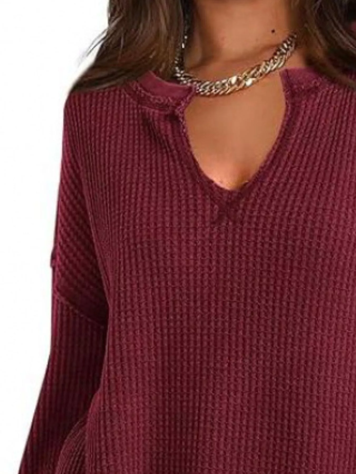 Waffle Knit Long Sleeve Sweatshirt - Image 13