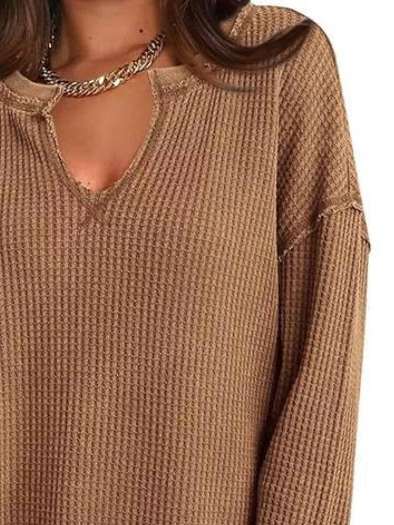 Waffle Knit Long Sleeve Sweatshirt - Image 17