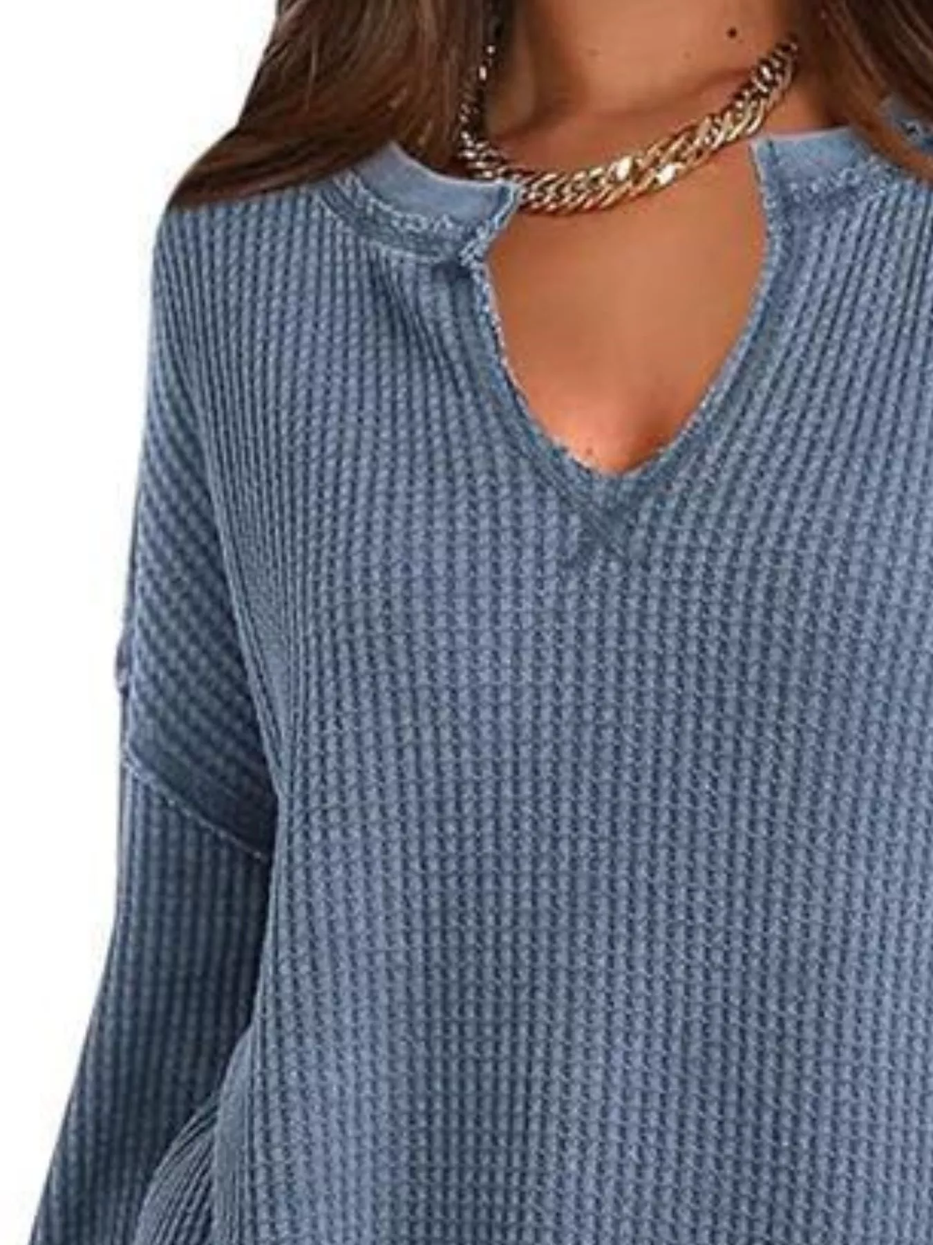 Waffle Knit Long Sleeve Sweatshirt - Image 8