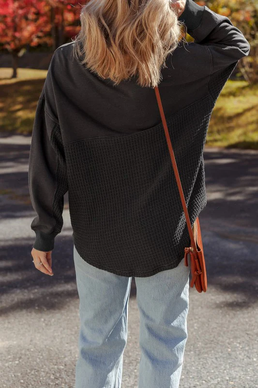 Waffle Knit Patchwork Half-Zip Sweatshirt - Image 2