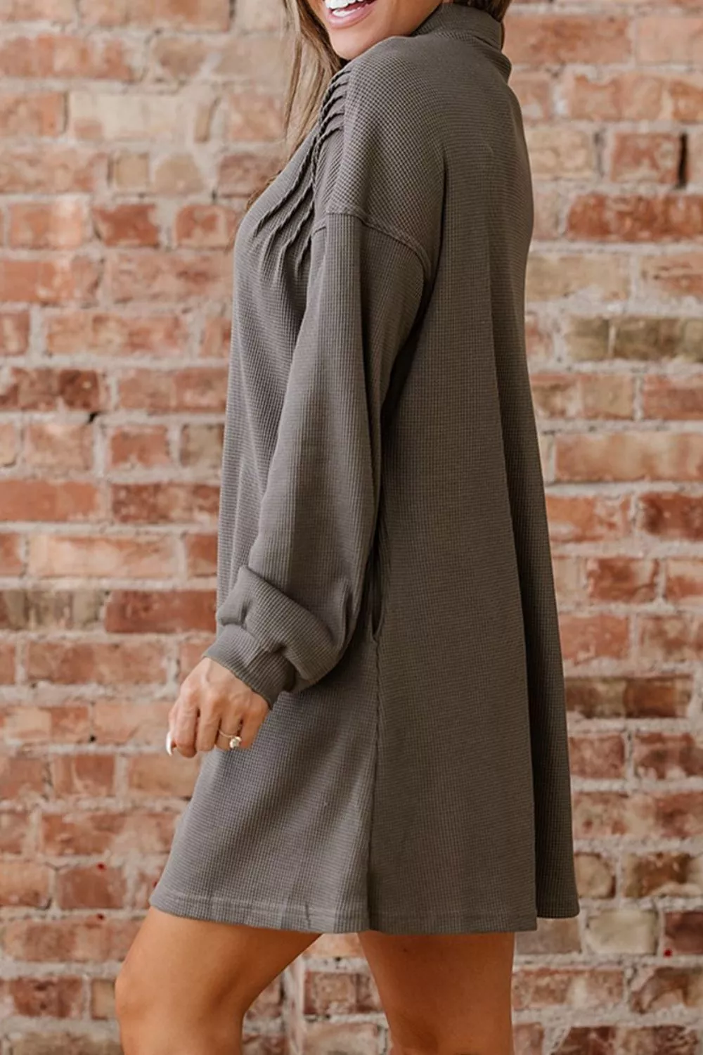 Waffle Knit Shirt Tunic Dress - Image 6