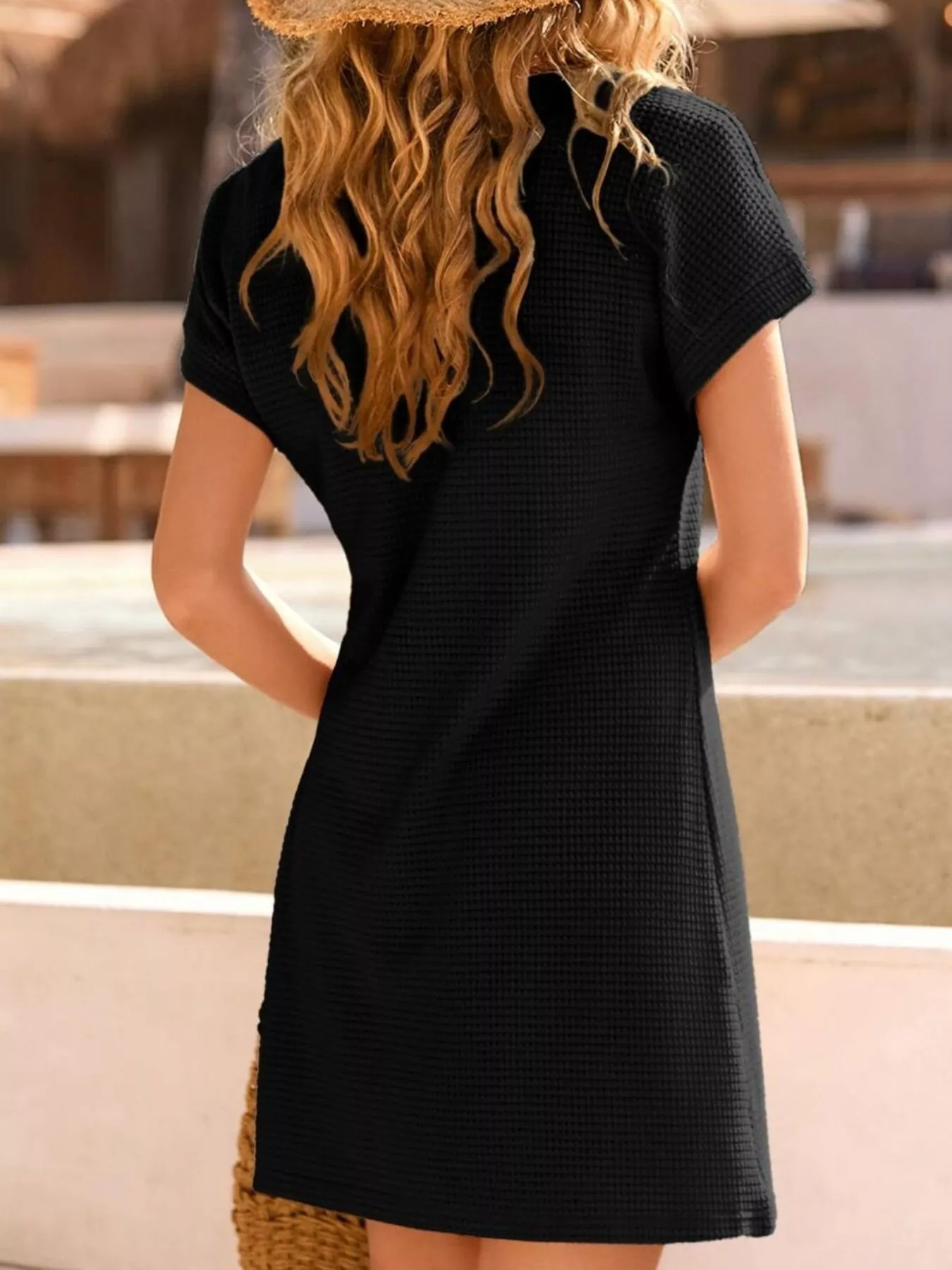 Waffle Knit Short Sleeve Dress - Image 19