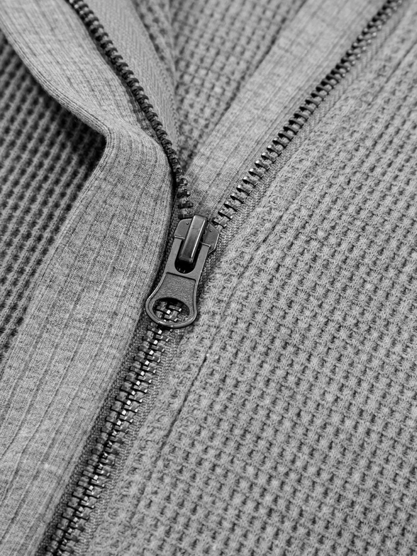Waffle Splicing Zip Up Front Button Hooded Jacket - Image 10