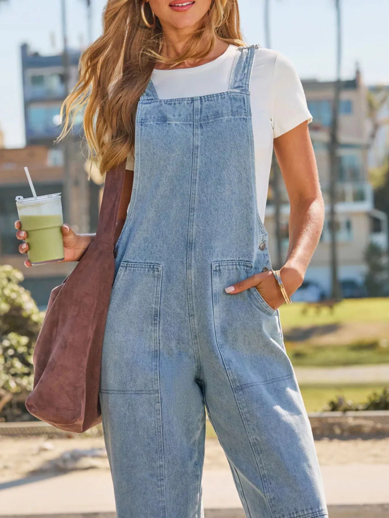 Wash Wide-Leg Denim Overalls - Image 2