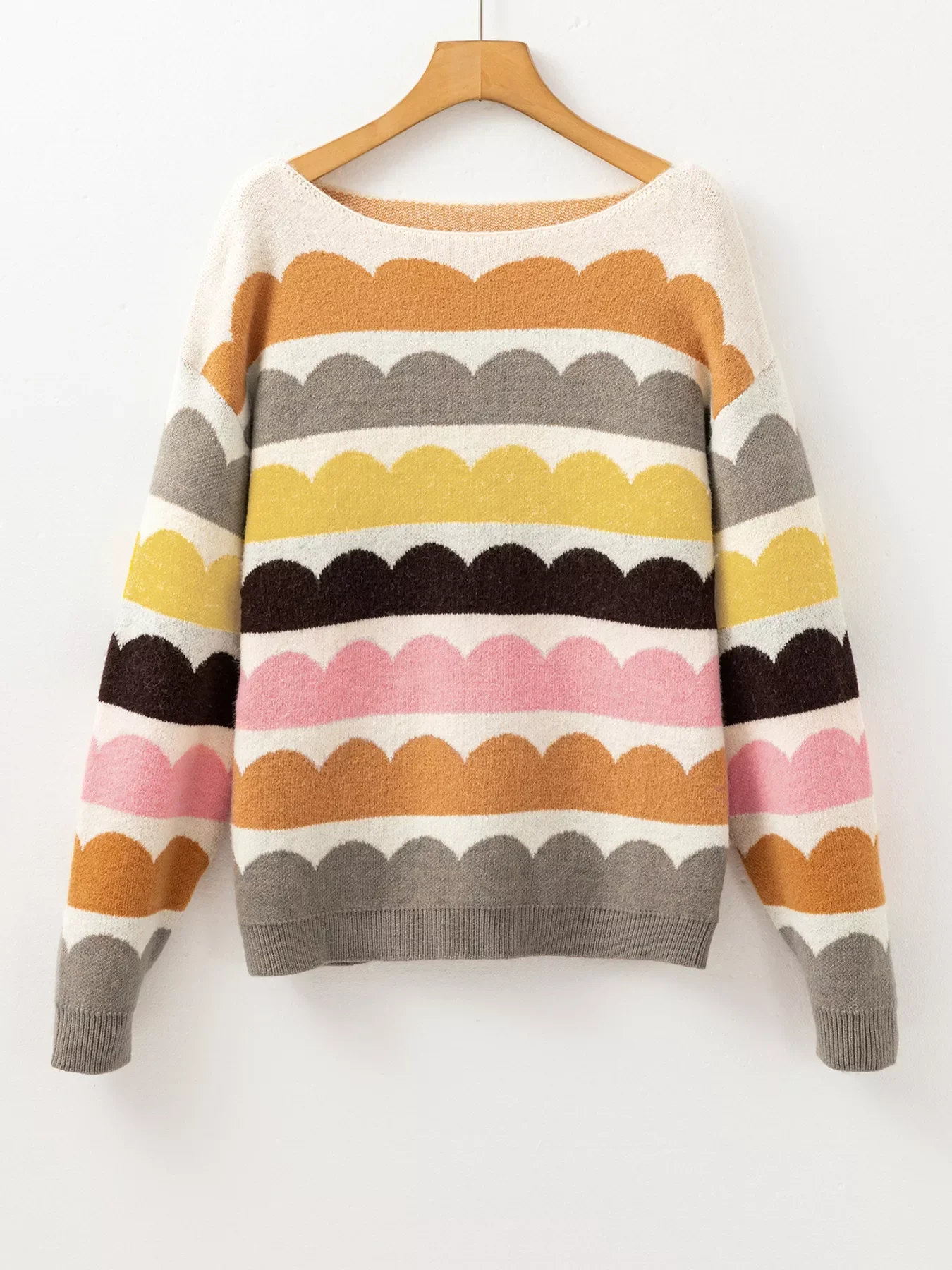 Wave Striped Balloon Sleeve Drop Shoulder Sweater - Image 3